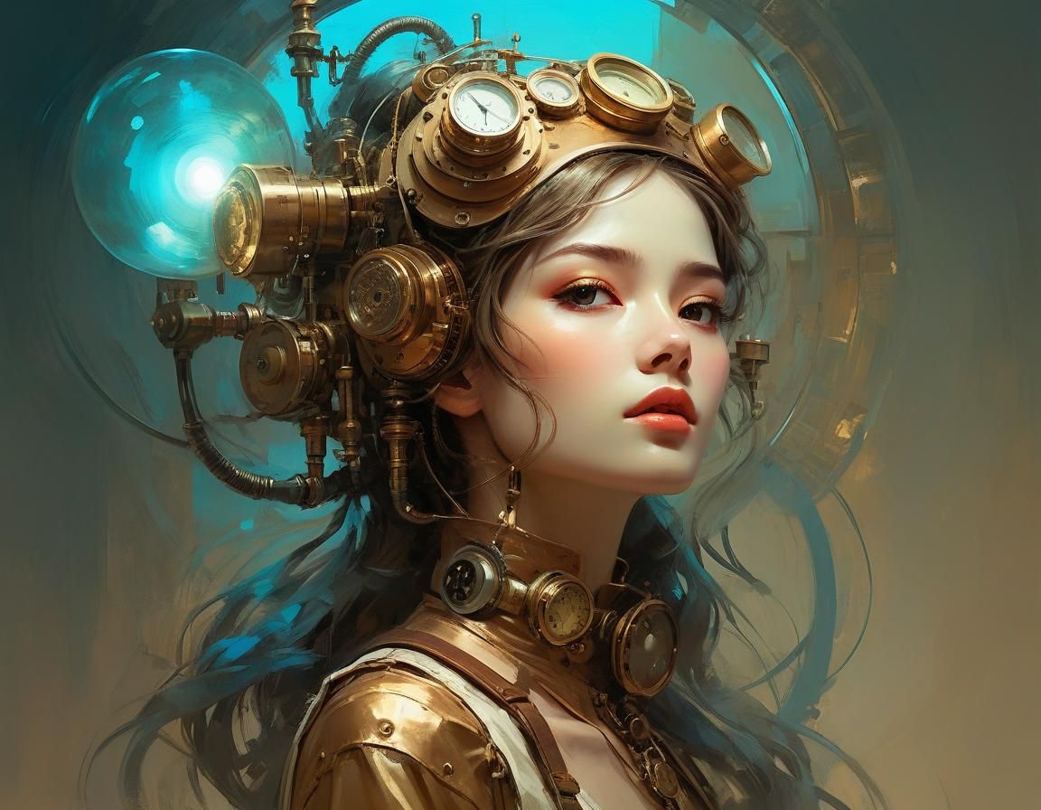 Ethereal Beauty in Steampunk Comic Art Style