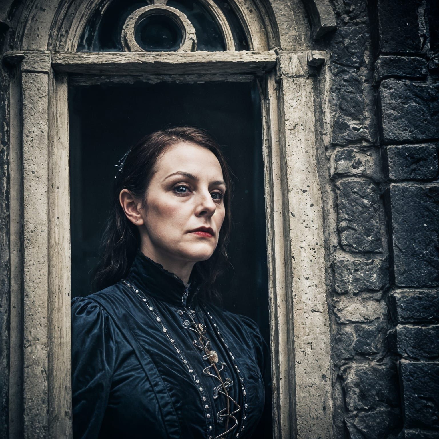 Victorian Selfie in Dracula's Castle Under Moonlight