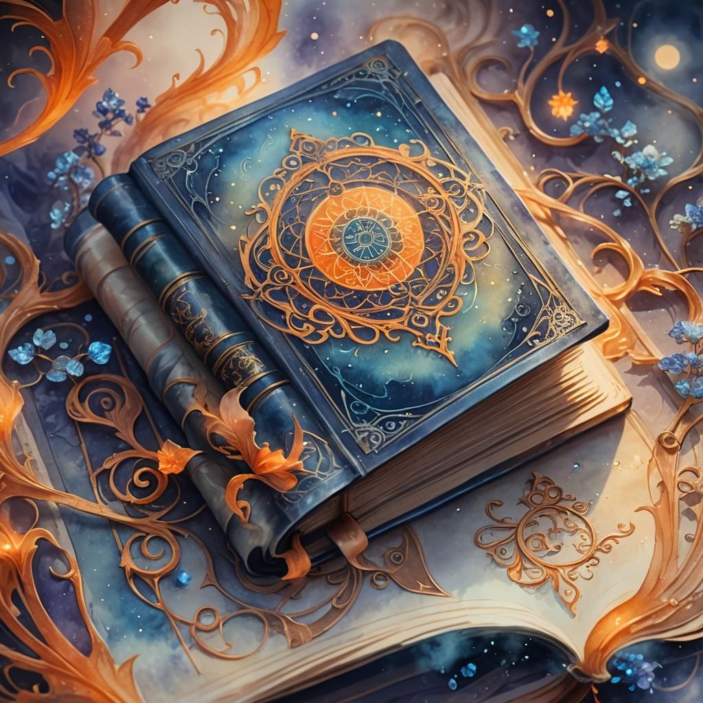Mystical Book with Glowing Pages, Art Nouveau Style