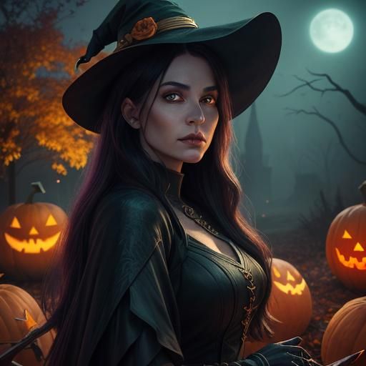 Enchanting Witch Casting Spells in Autumnal Light