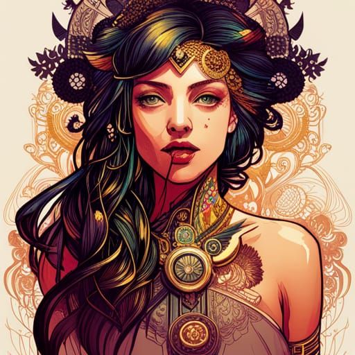 Cyberpunk Athena Goddess in Digital Painting