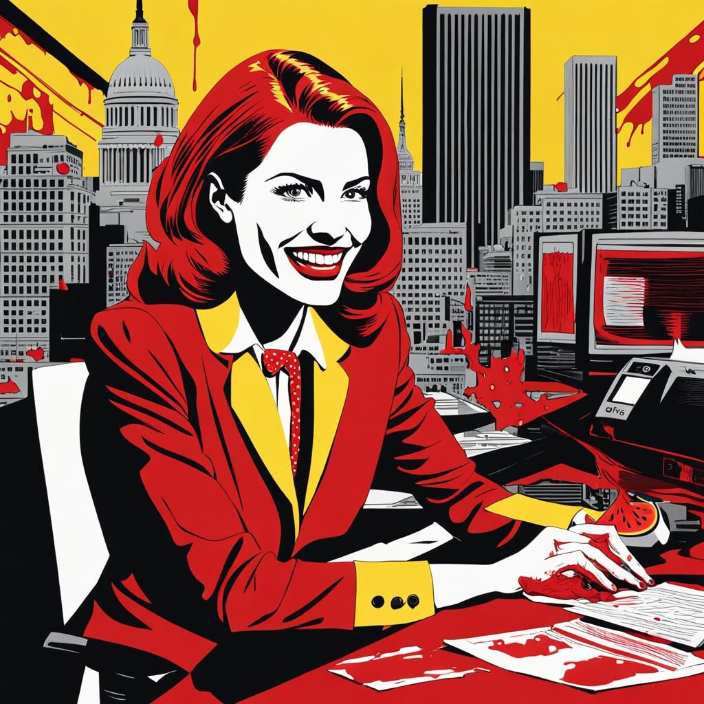 Vampire News Anchor with Watermelon in Cubist Style