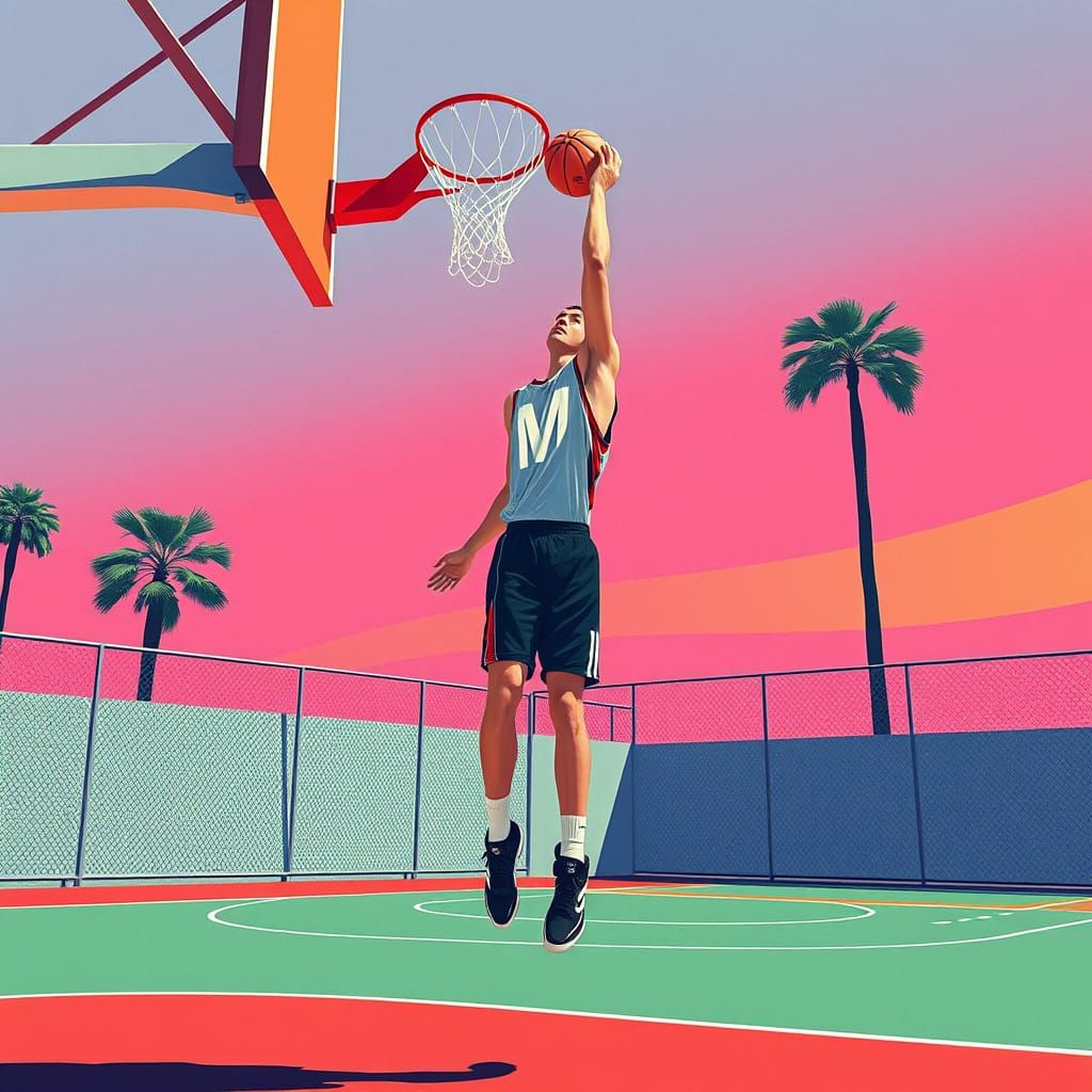 Basketball Player in Futuristic Outdoor Court