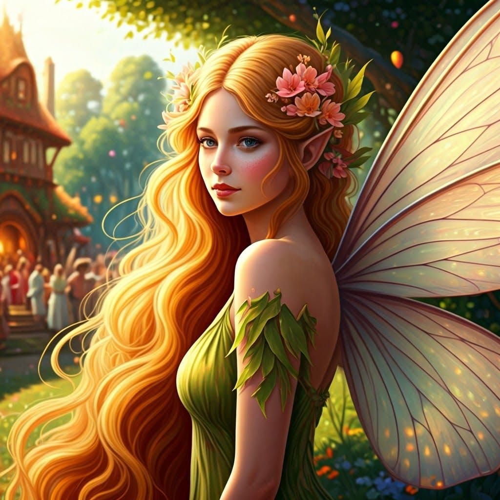 Whimsical Fairy at Summer Festival: Digital Art