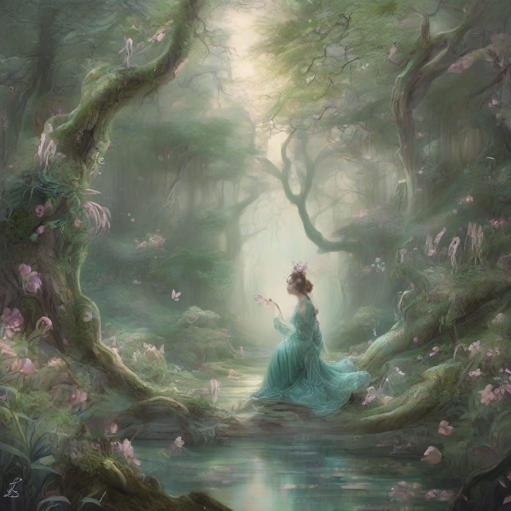 Eldritch zen rococo, ethereal forest