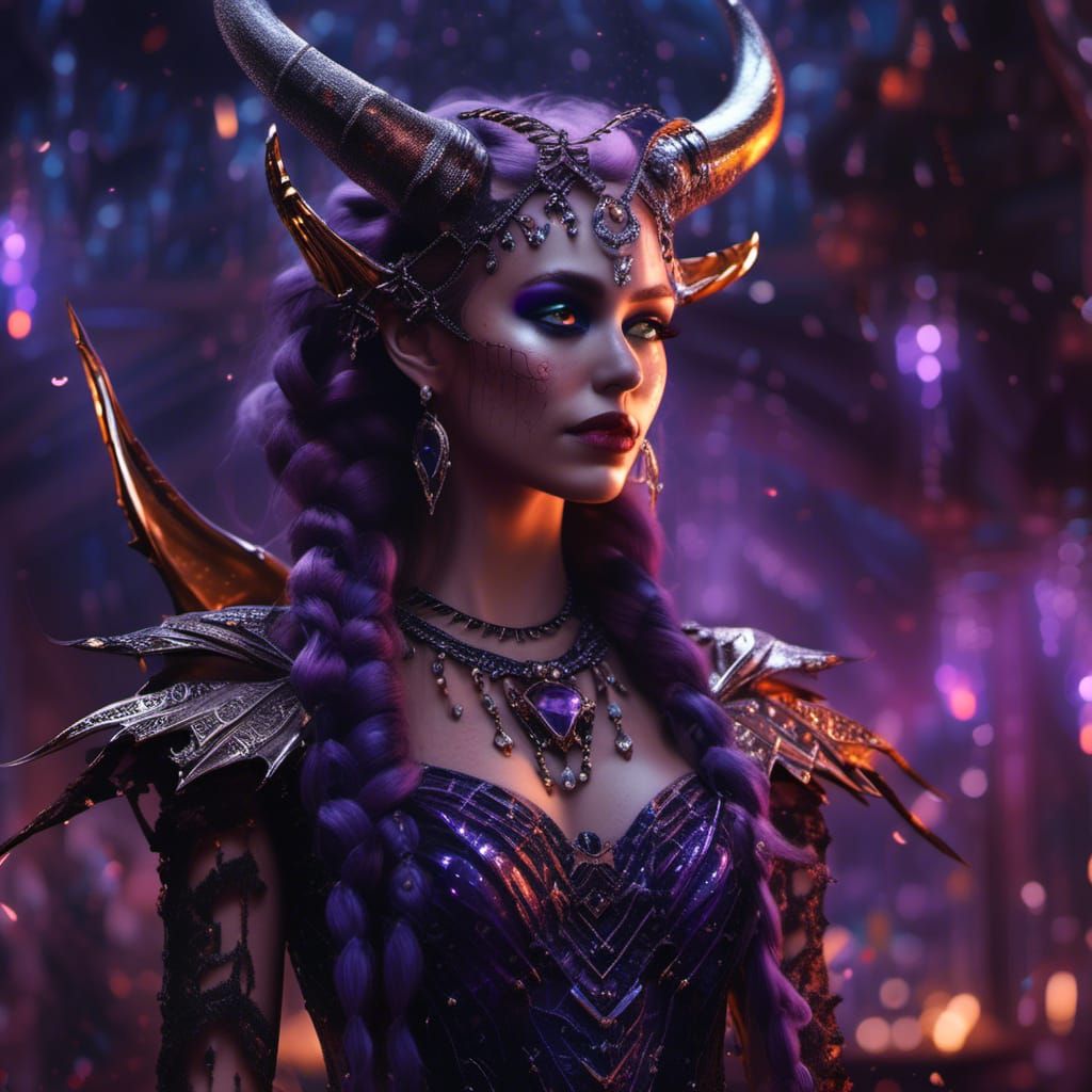 Tiefling Moon Goddess in Hyperreal Fantasy Art