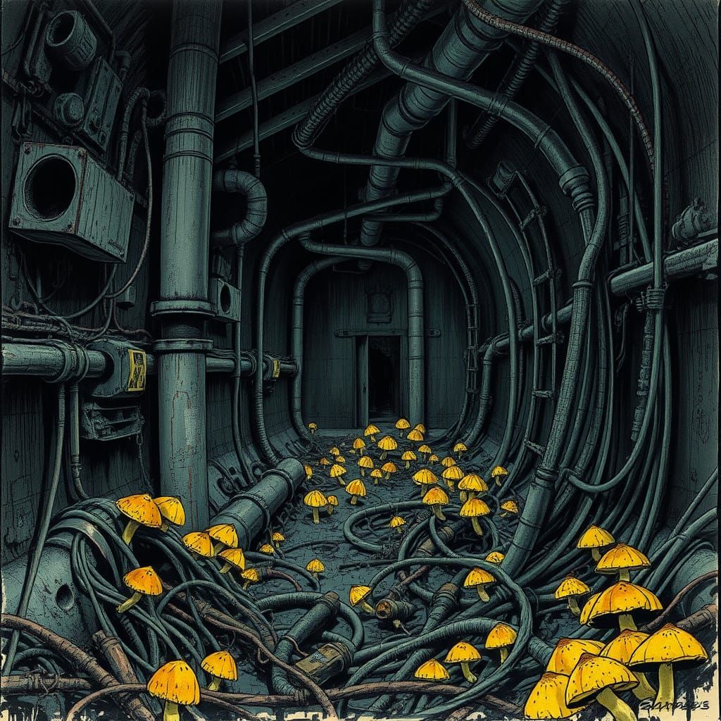 Abandoned Underground Cable Junction in a Dystopian Future