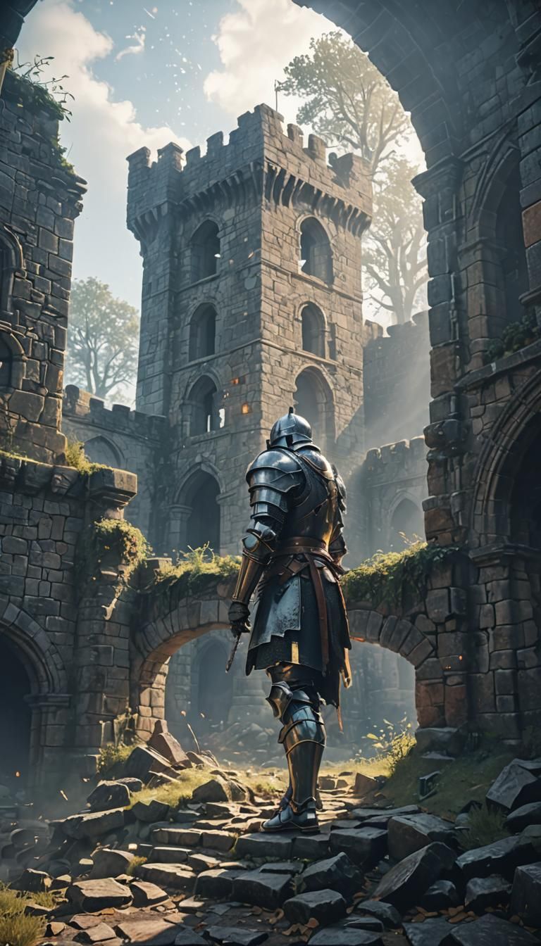 Knight in Shining Armor: Epic 3D Game Scene
