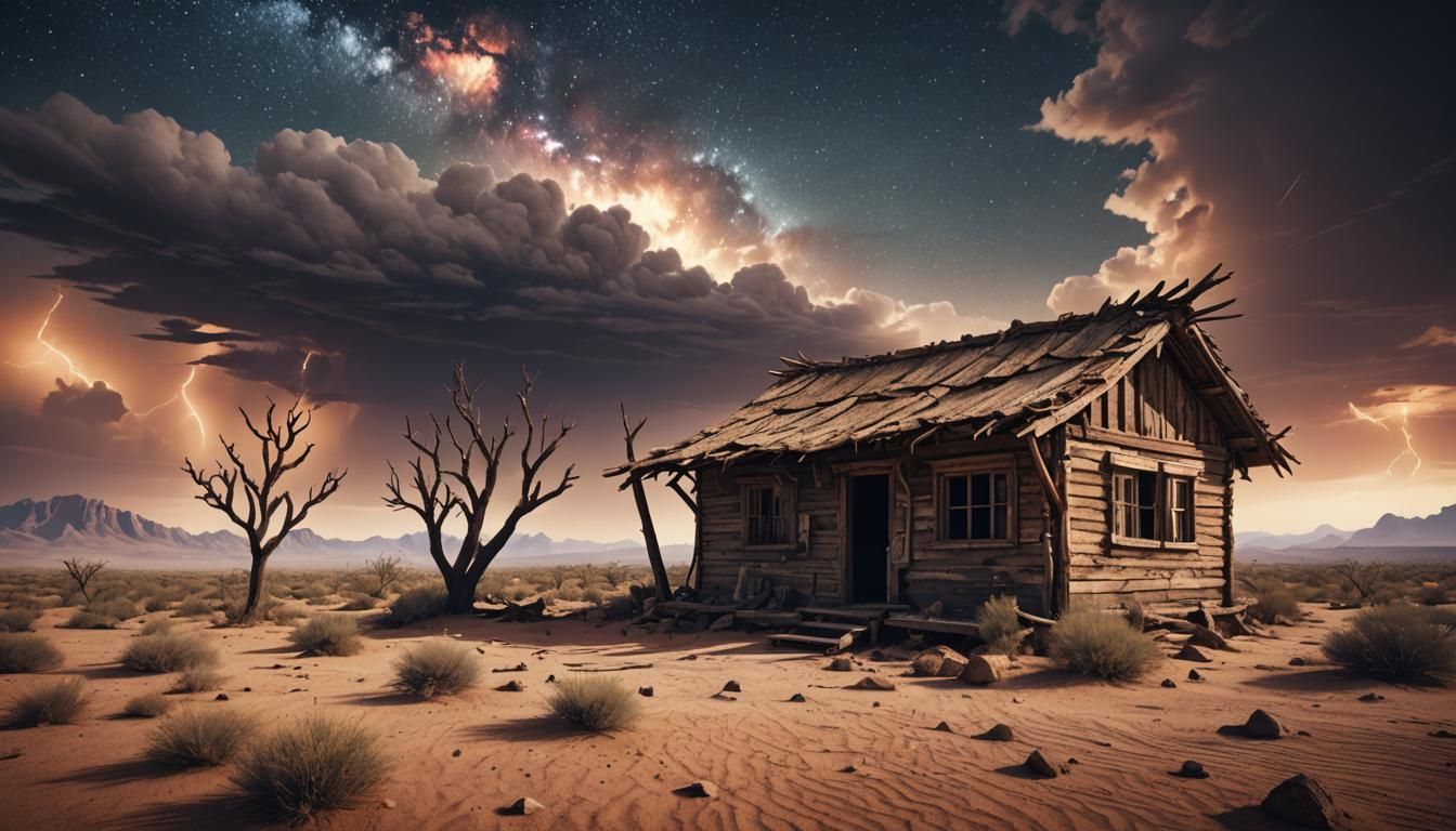 Desert Hut in Stormy Wasteland, Matte Painting