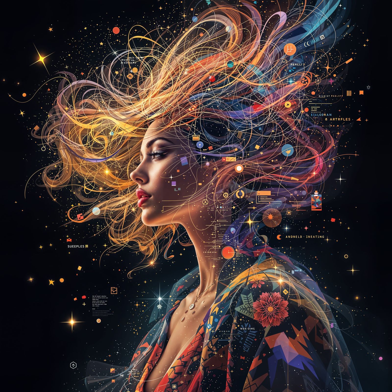 AI Fusion of Human Imagination in Vibrant Digital Art