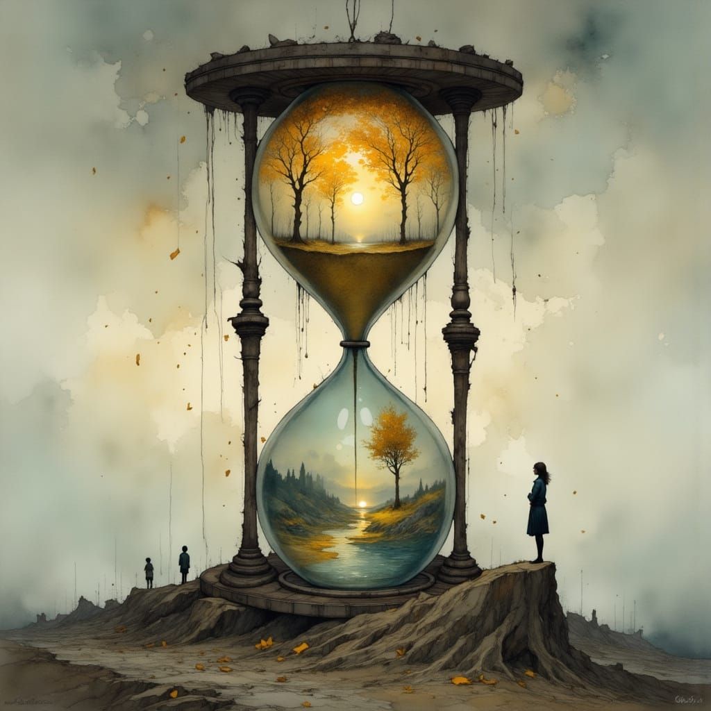 Surreal Hourglass With Shifting Landscapes