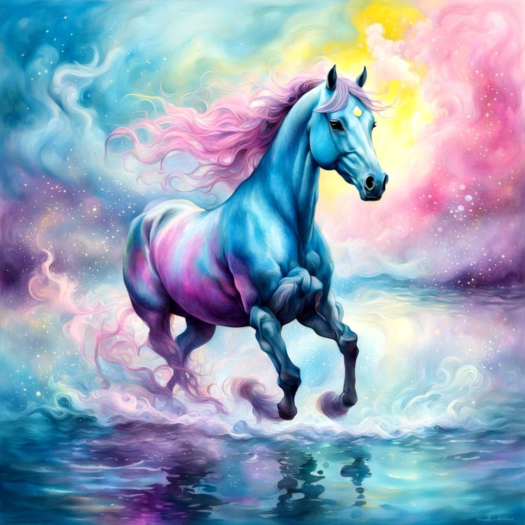 Majestic Magenta Horse in Soft Light Pastel Wonderland