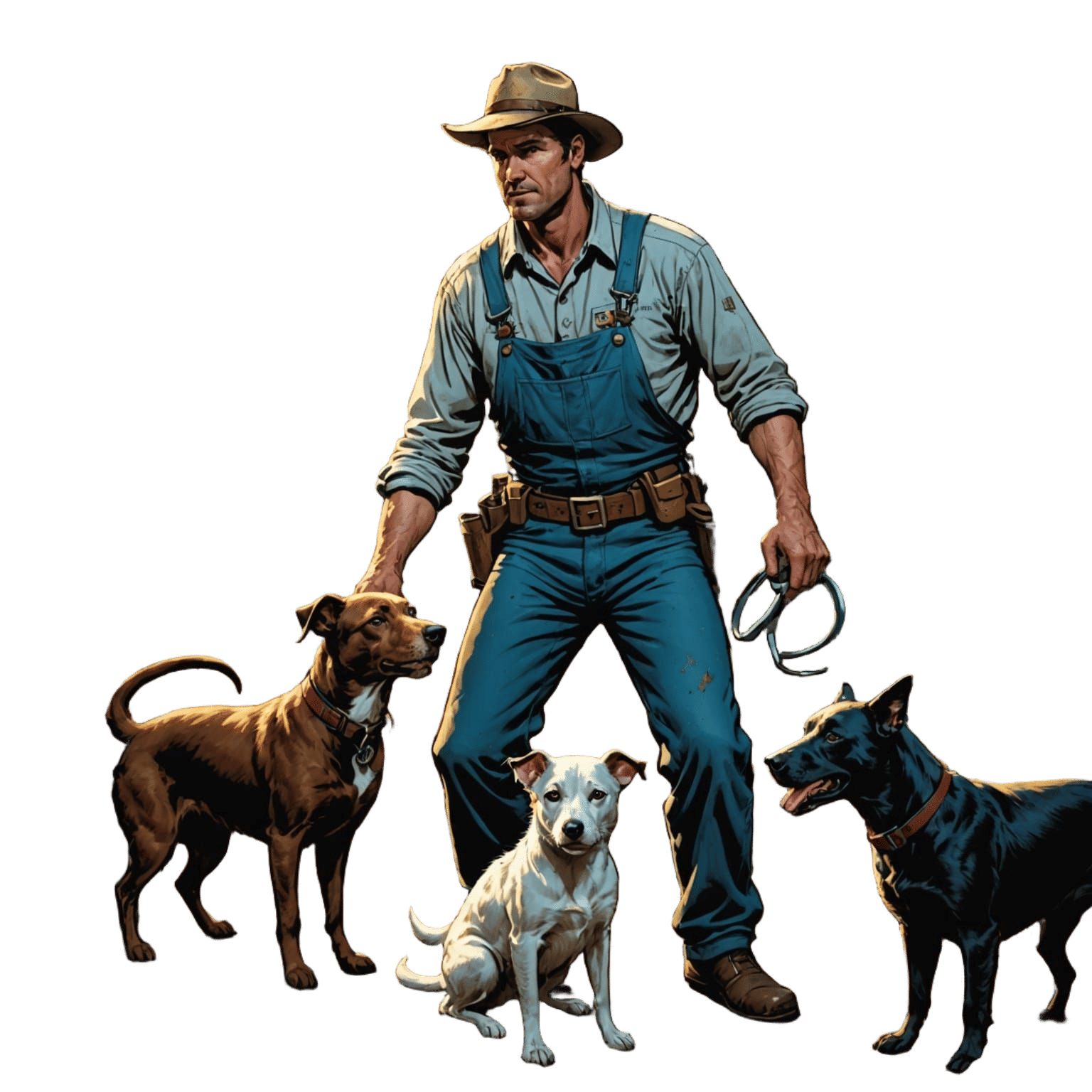 Farmer Surrounded by Animals in Comic Book Style