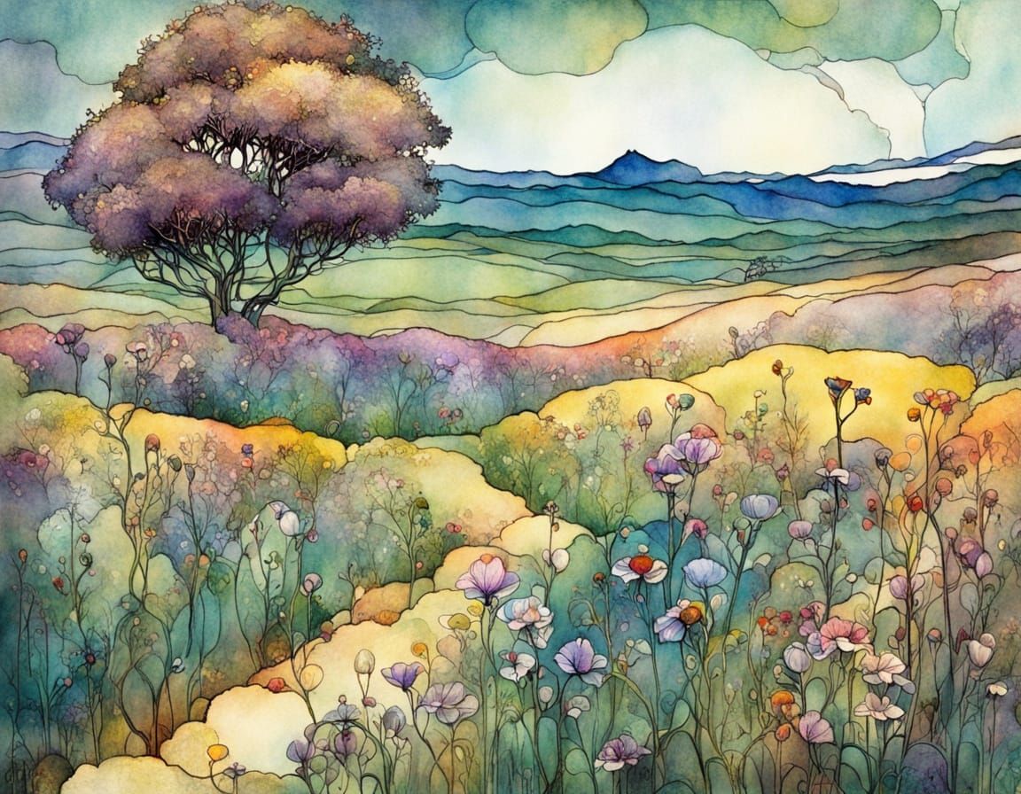 Vibrant Wildflowers in Whimsical Watercolour Style