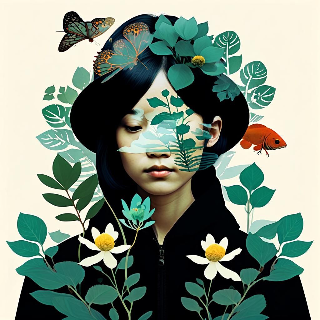 Portrait Double Exposure Mysterious Botanist IN NATURE Dysto...