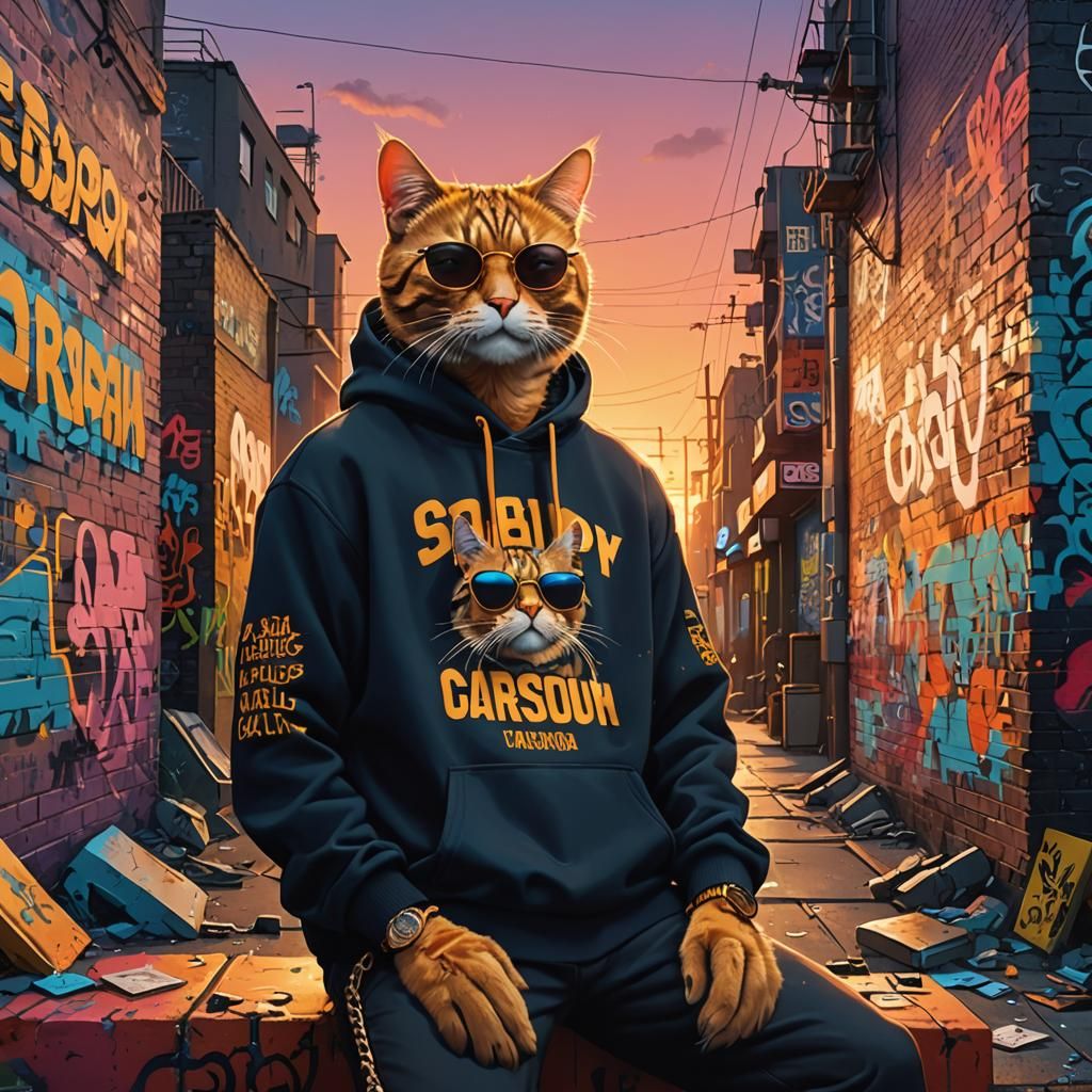 Urban Hip-Hop Cat in Depop Hoodie, 3D Render