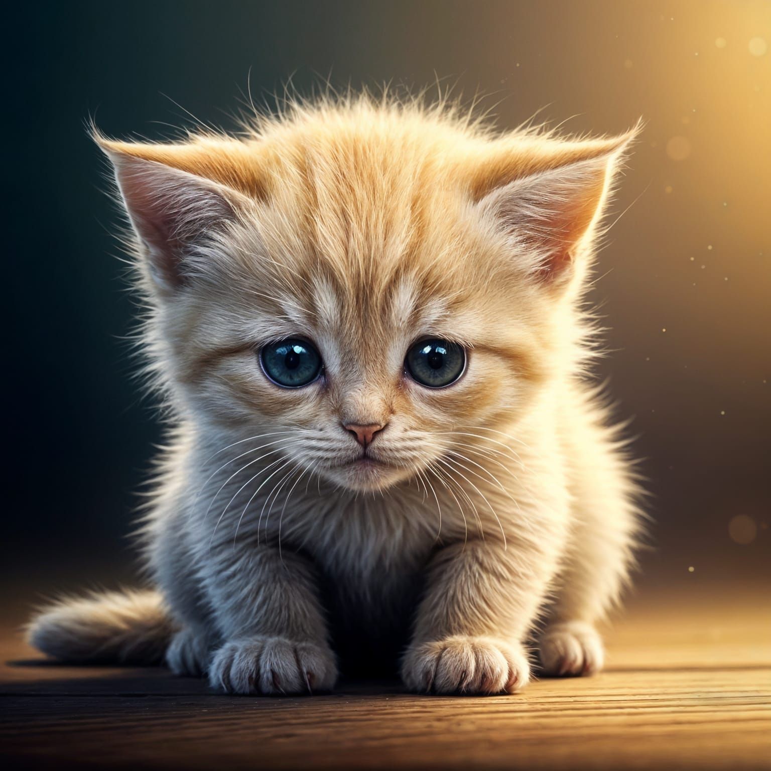 Tiny Cream-Colored Kitten Contemplates Life's Burdens in Dre...