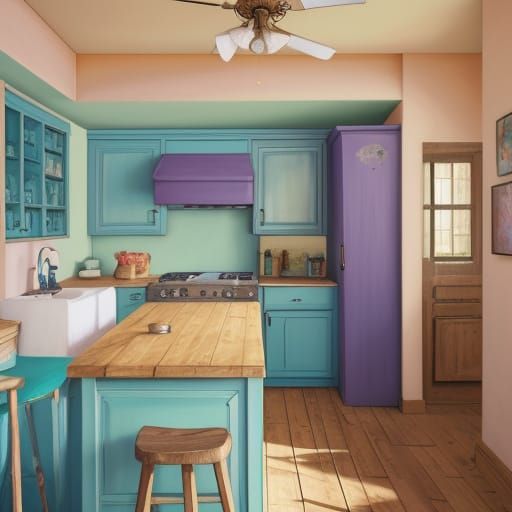 Vibrant Oil Painting of Girls in a House