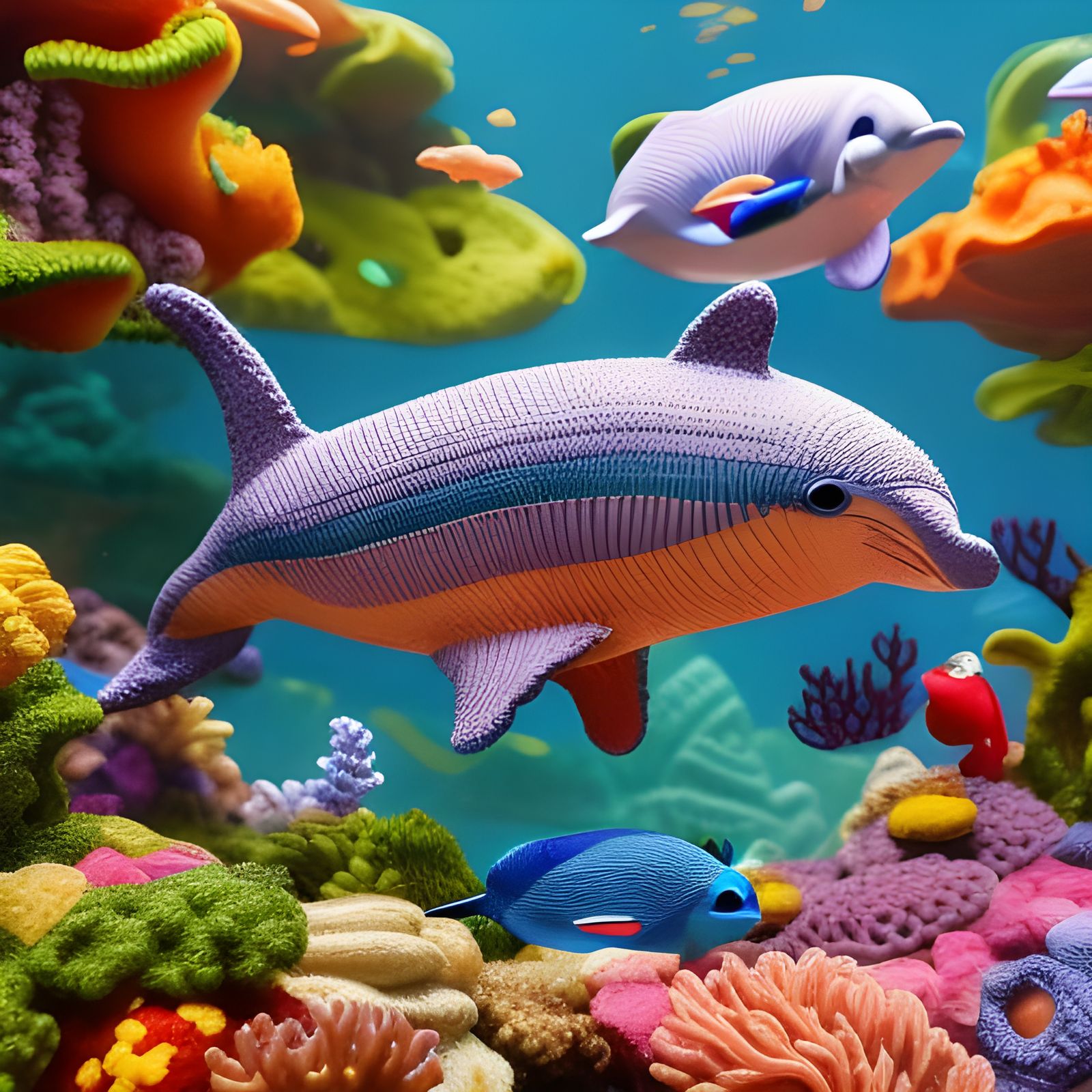 Crochet Dolphin in Colorful Coral Reef