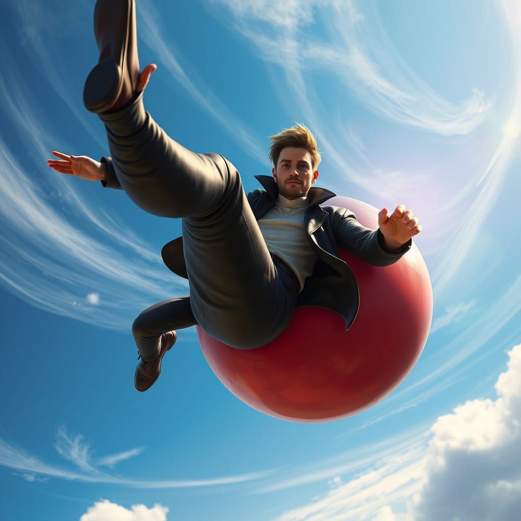 Digital Art of a Flying Cannonball Man in High-Flying Attire