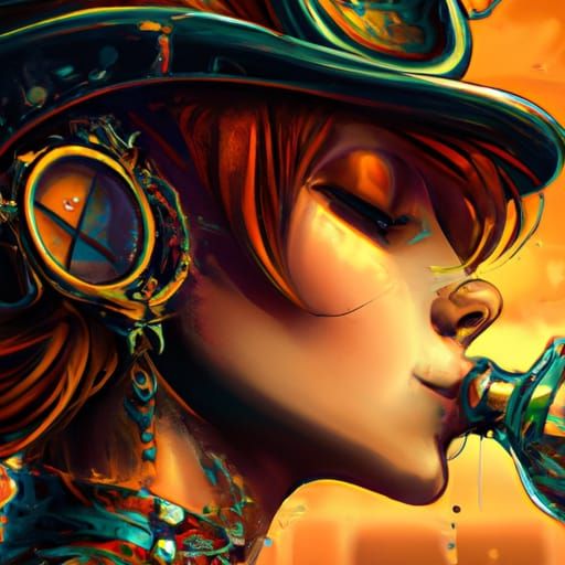 Steampunk Lady Portrait with Top Hat, Detailed Art