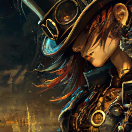 Steampunk Lady Portrait with Top Hat, Detailed Art