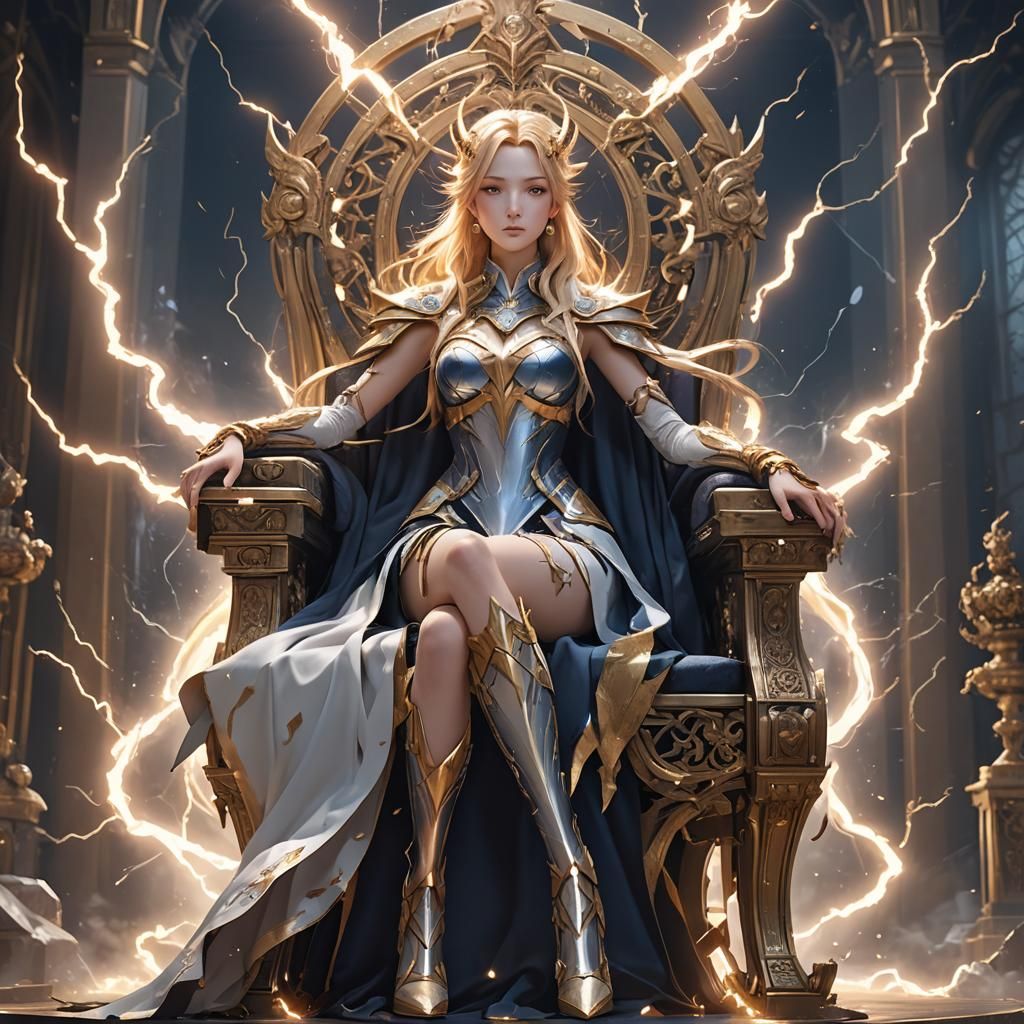 Lightning Goddess on Heavenly Throne: 3D Anime Art