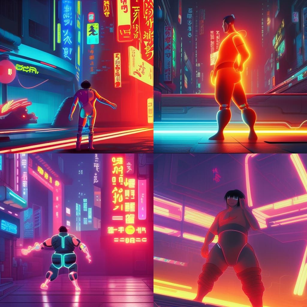 Cyber Sumo Wrestler in Cyberpunk Anime Style
