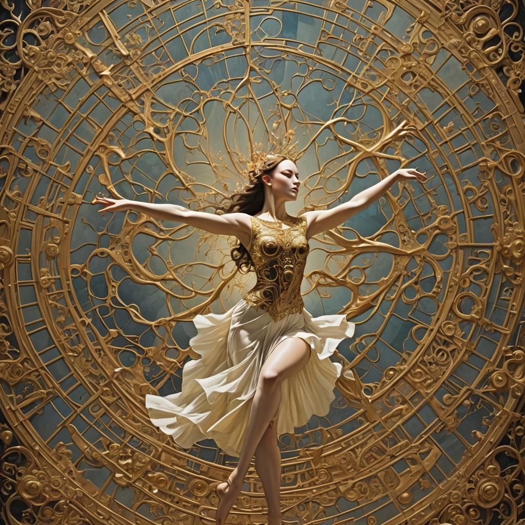 Energetic Dancer in Motion with Kaleidoscopic Patterns