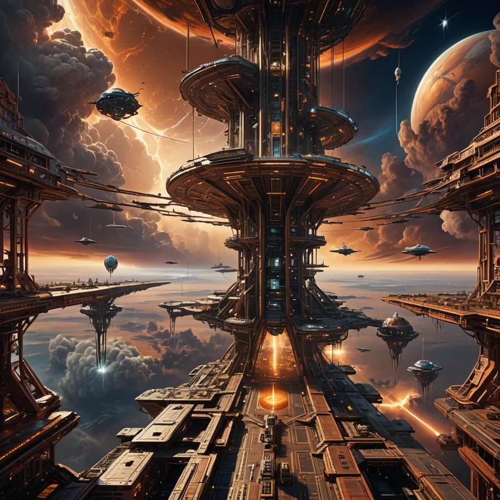 Epic Spaceport on Distant Planet in Sci-Fi Style