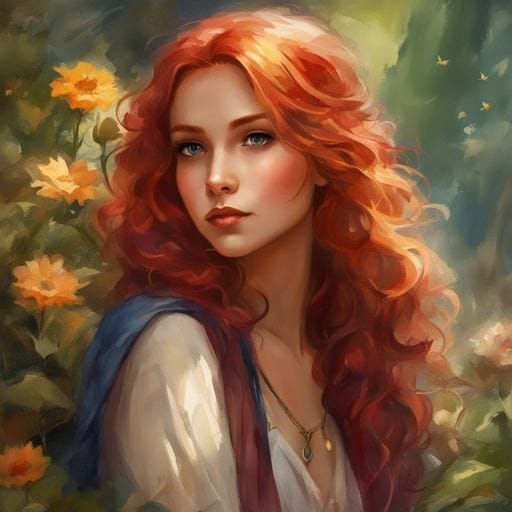 Dreaming Redhead Portrait in Painterly Style