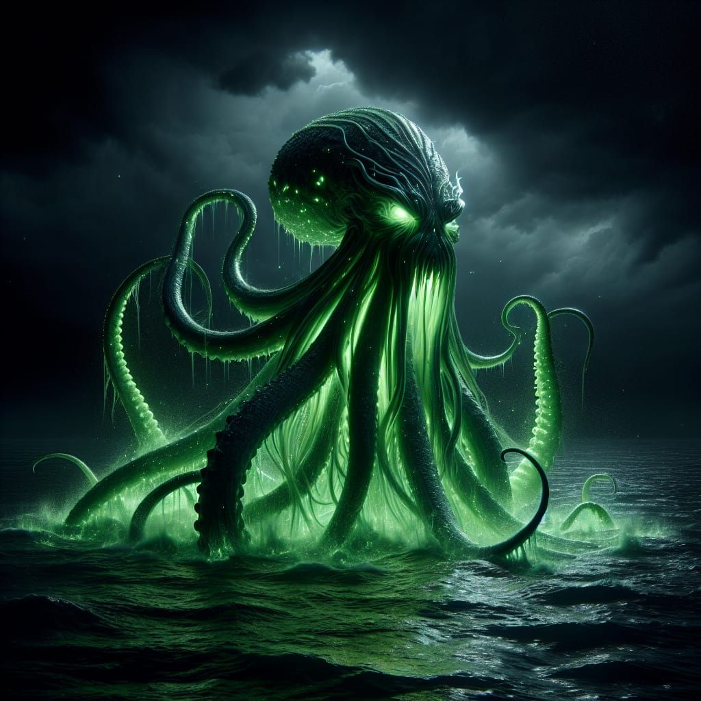 Surreal Kraken Emerges from Stormy Sea in a Realistic Art Pi...