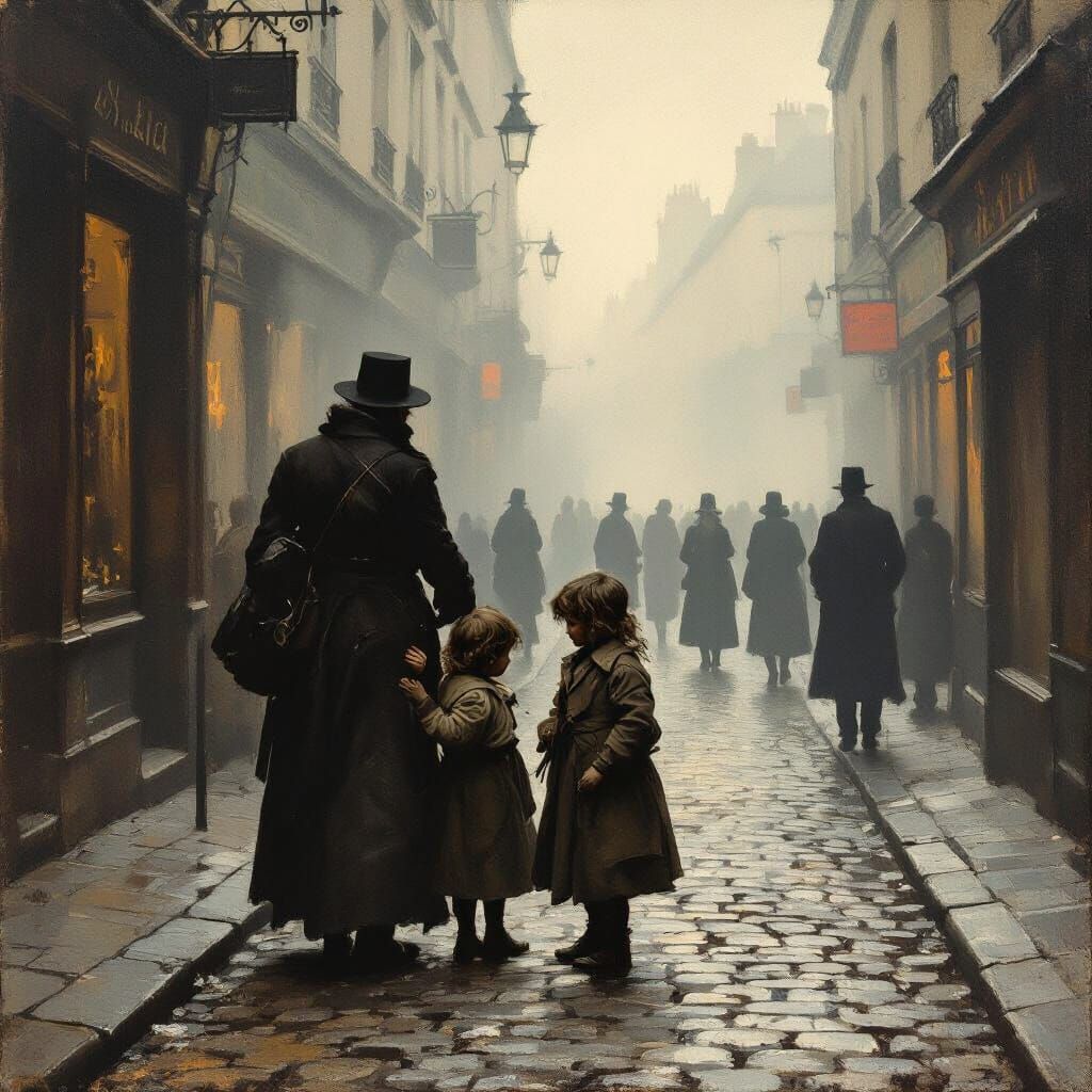 Melancholy Paris Street Scene in 19th Century Style