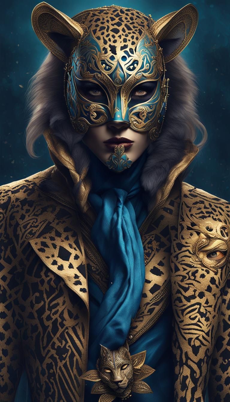 Blue Leopard Masquerade Outfit in Detailed Matte Painting