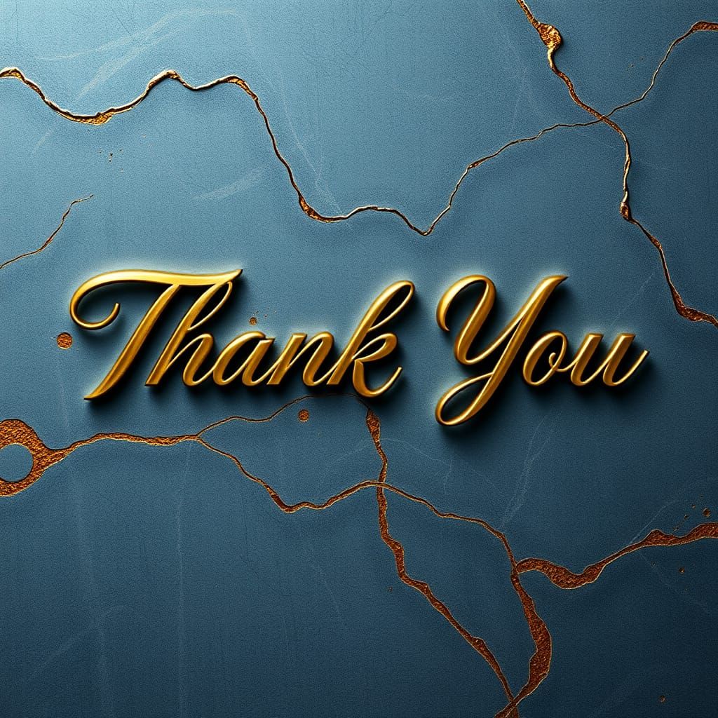 Golden Thank You on Blue and Gold Vines