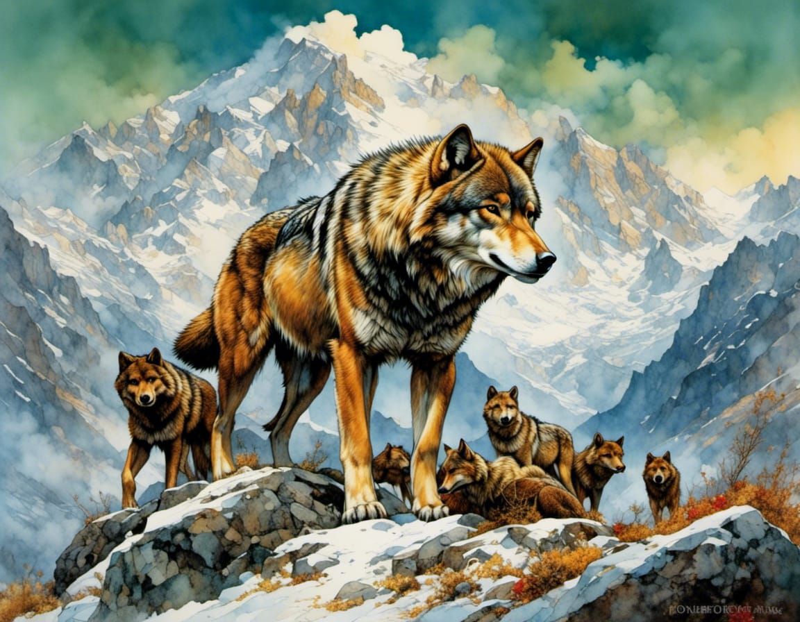 Wolves and Bear Clash in Pyrenees Mountains