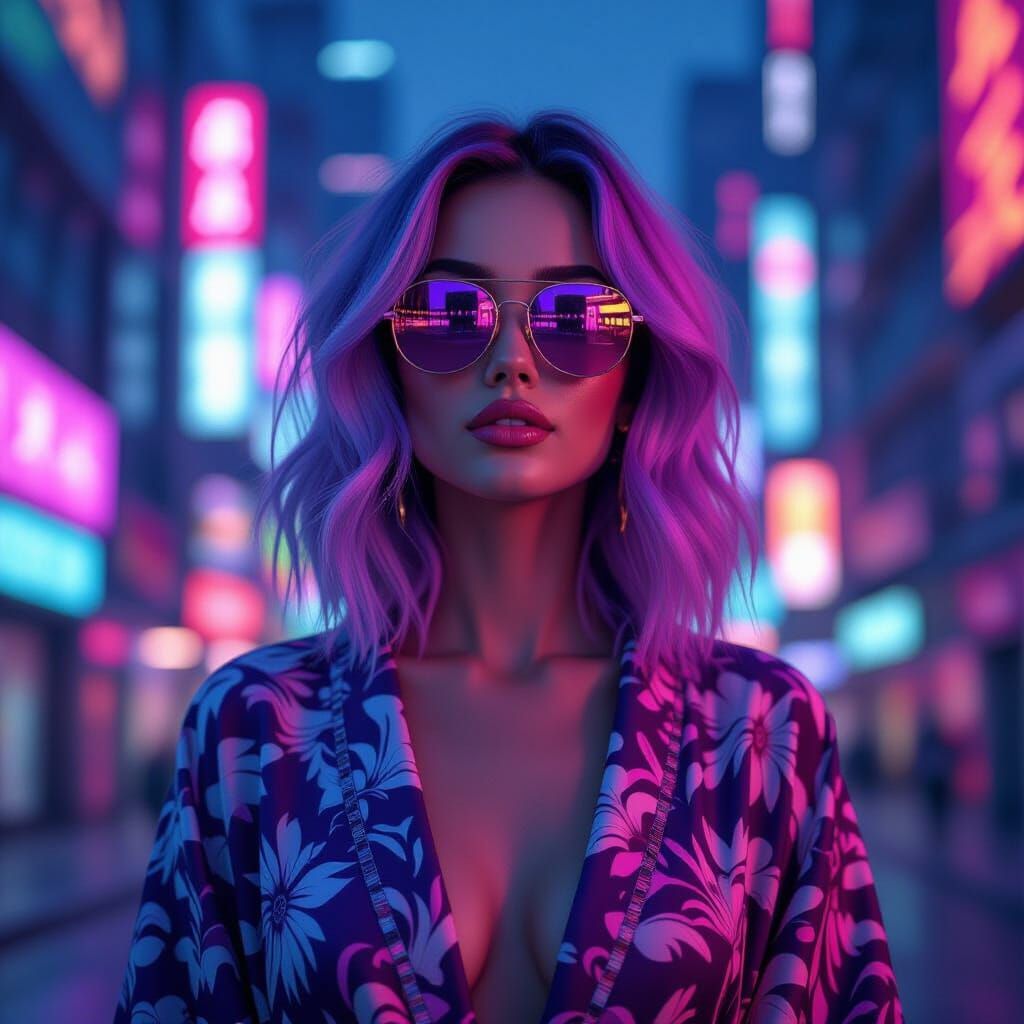 Cyberpunk Woman in Neon Cityscape
