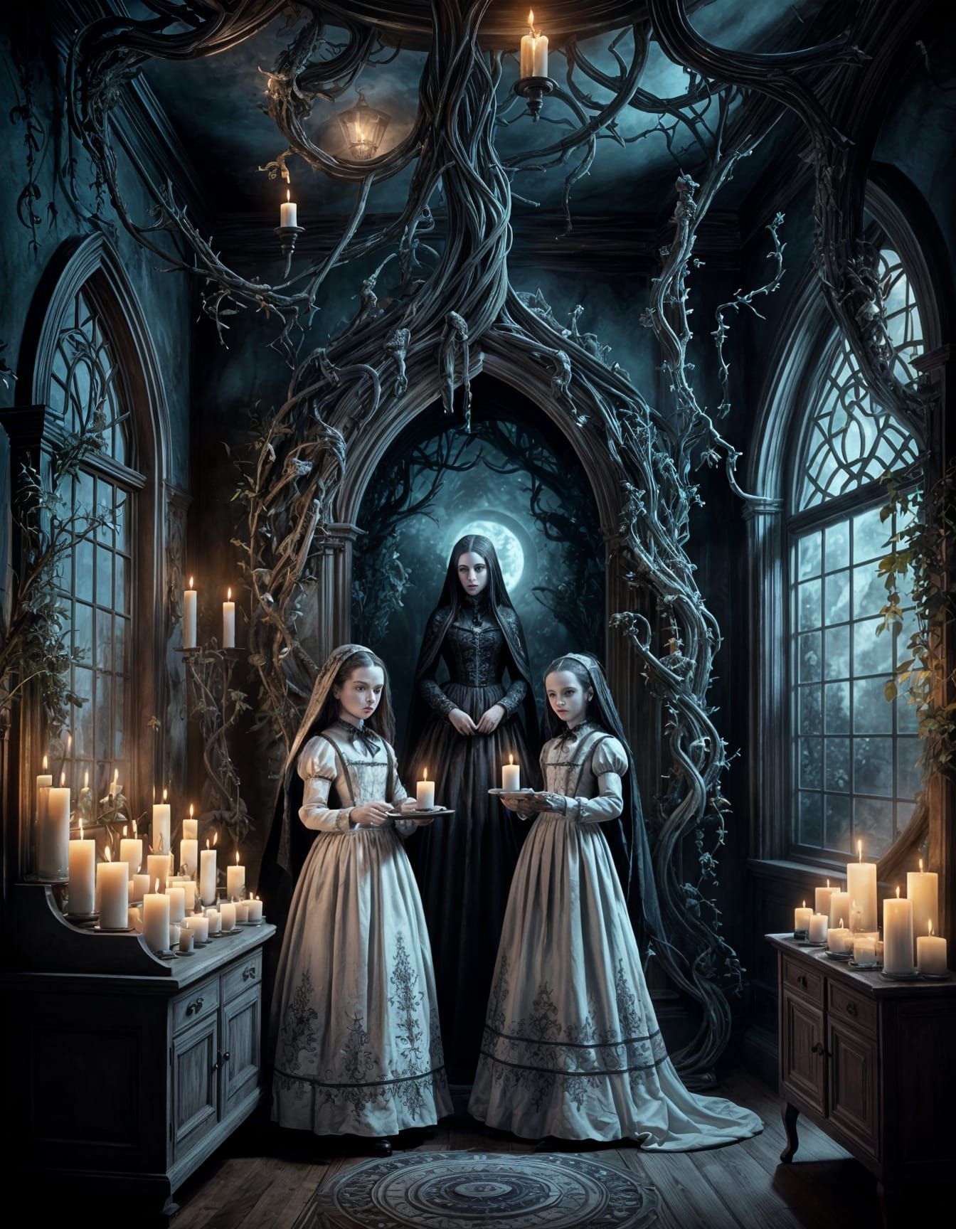 Uncanny Nanny in Pale Light: Detailed Matte Painting