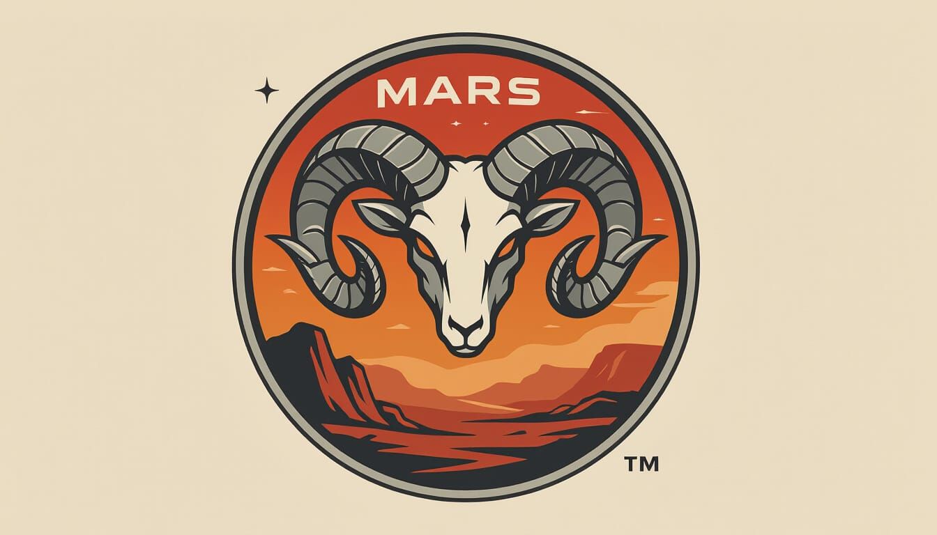 Futuristic Mars Colony Logo with Ram Horns