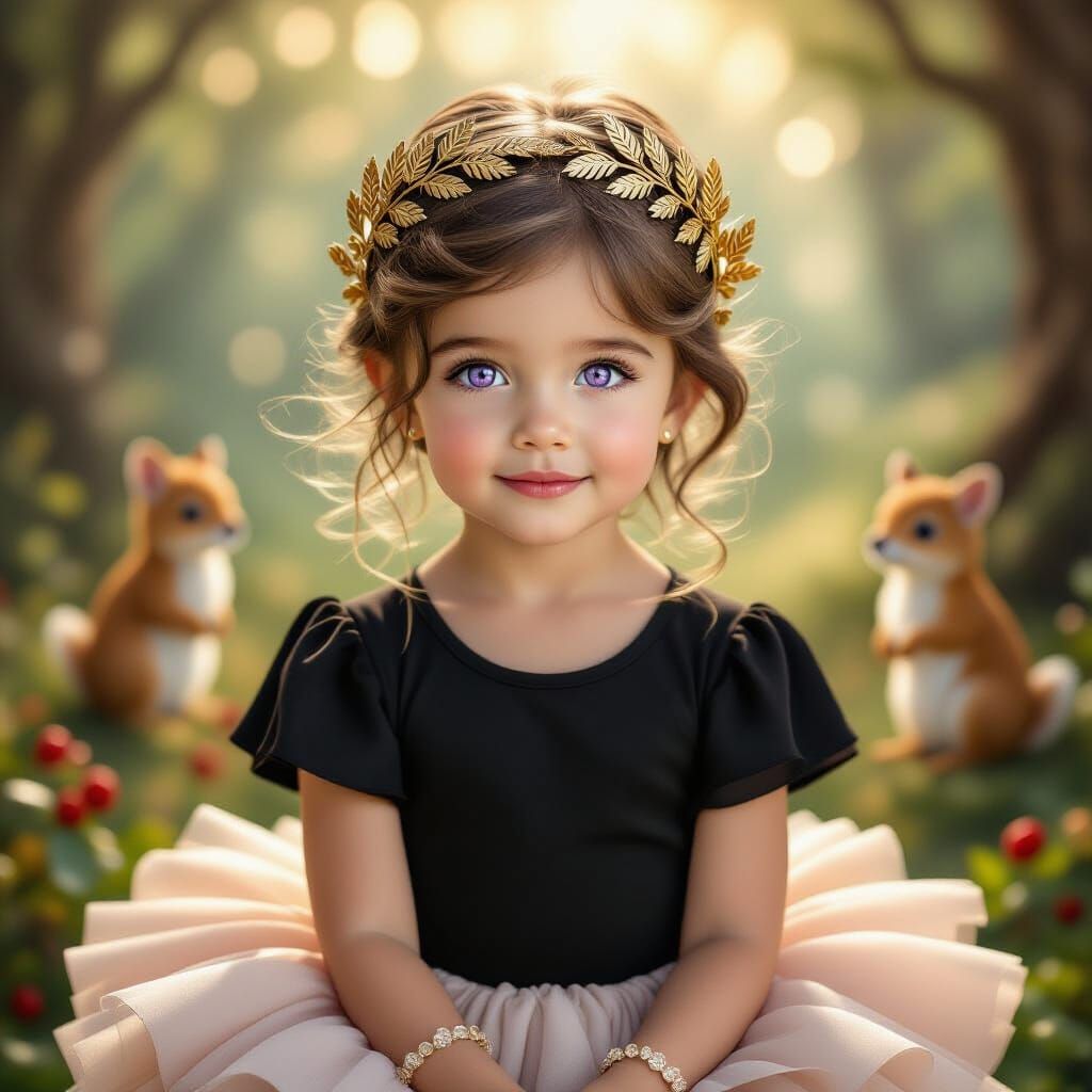 Girl with Purple Eyes in Enchanted Forest as Renaissance Art