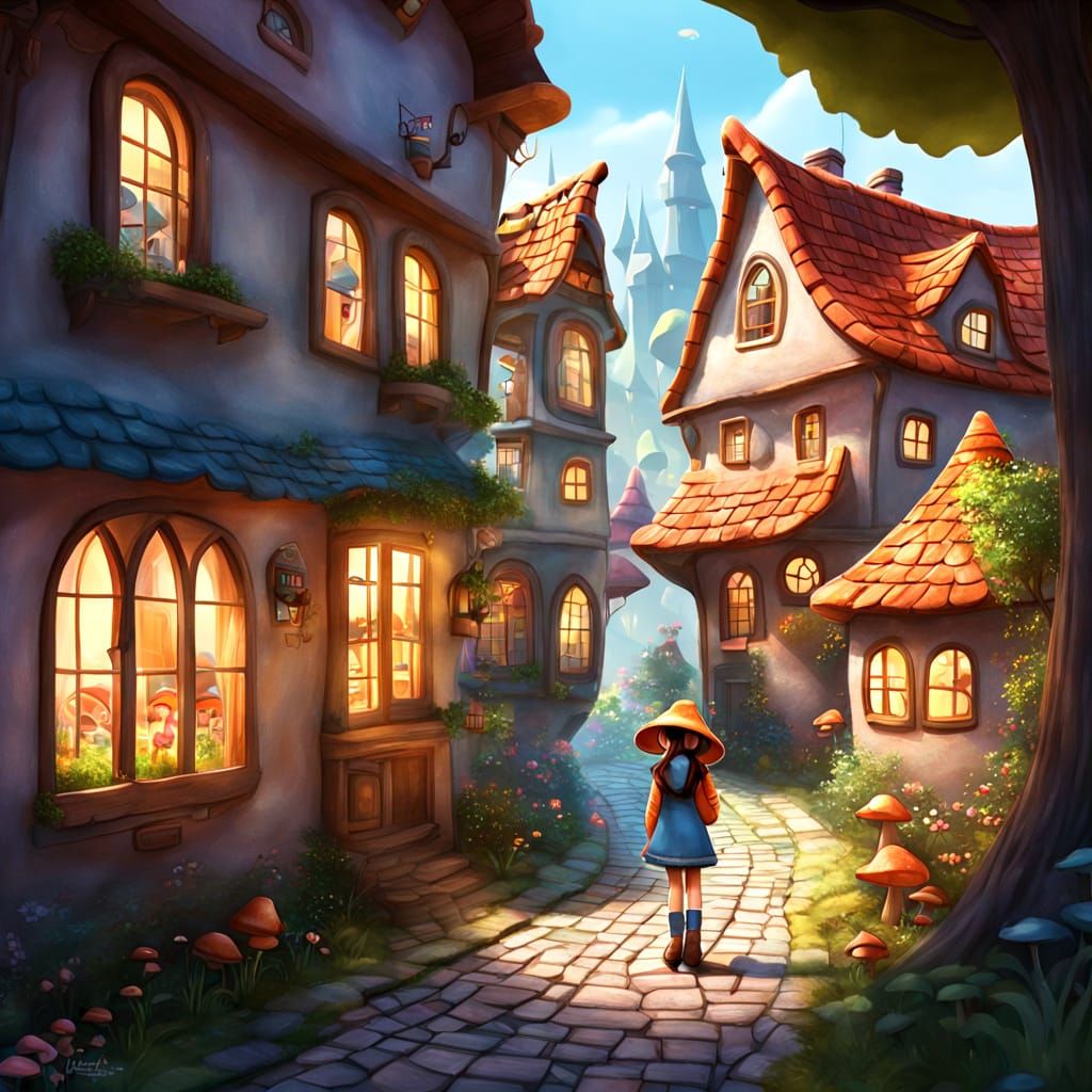 Whimsical Mushroom Houses in Bejak's Enchanted Street Scene