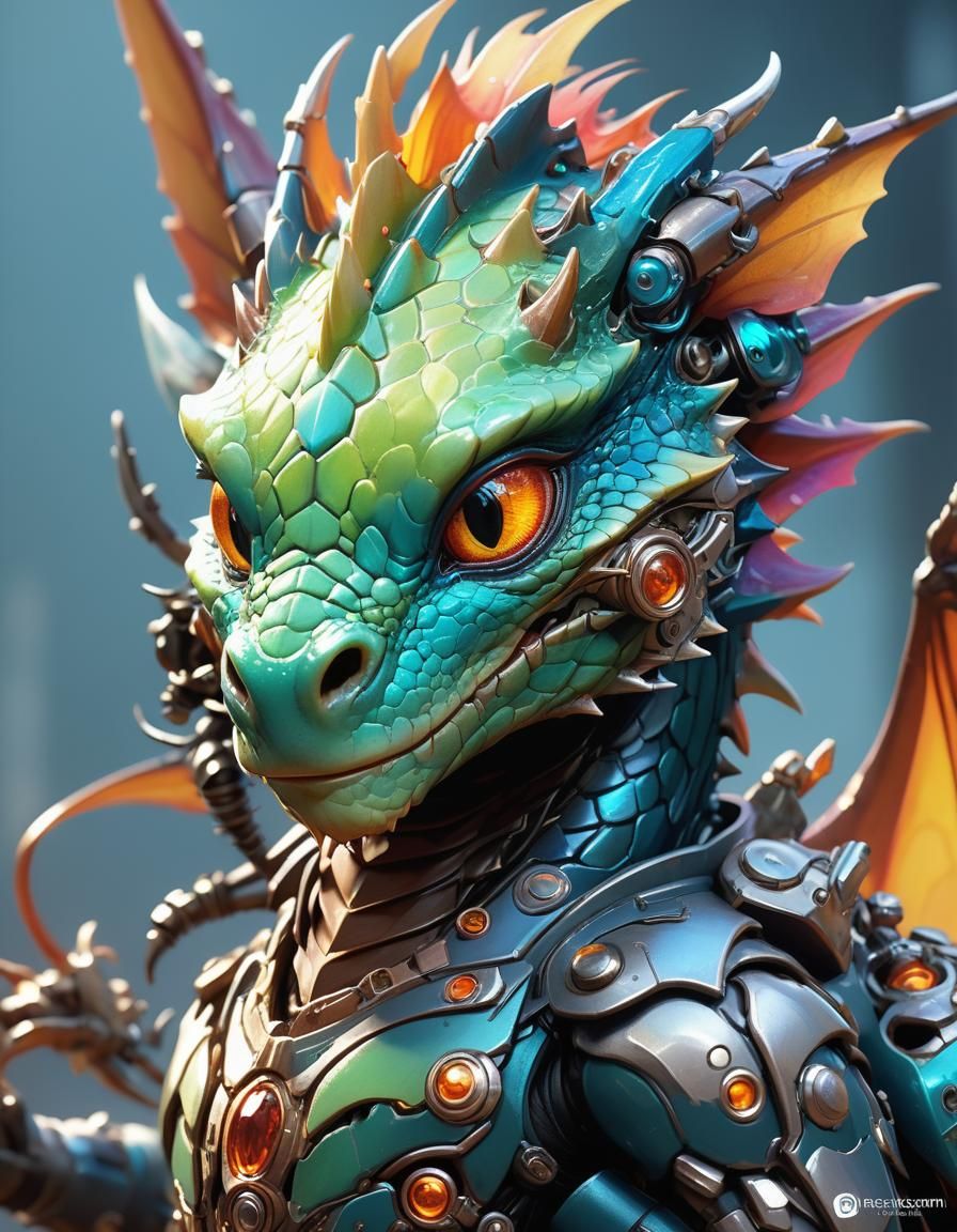 Biopunk Cybernetic Baby Dragon Concept Art