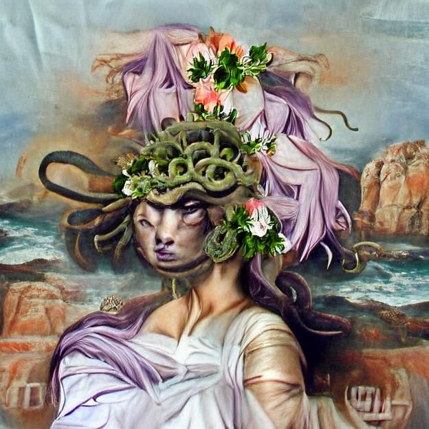 Medusa with Flower Crown, Renaissance Style