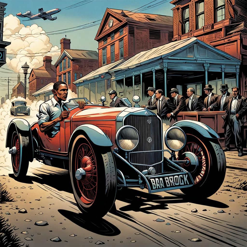 Barack Obama in a 1930’s racer Mark Brook and Dan Mumford, c...
