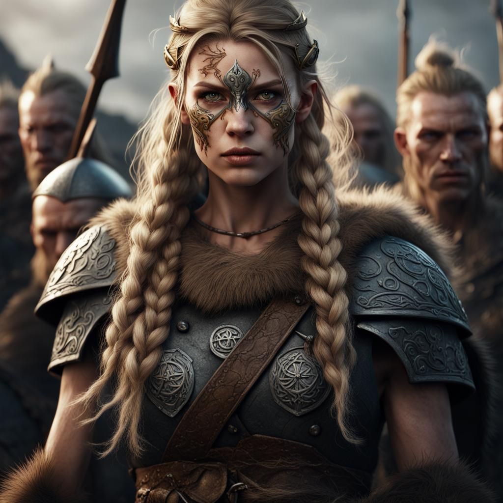 Viking Warrior Woman Portrait in Detailed Matte Painting