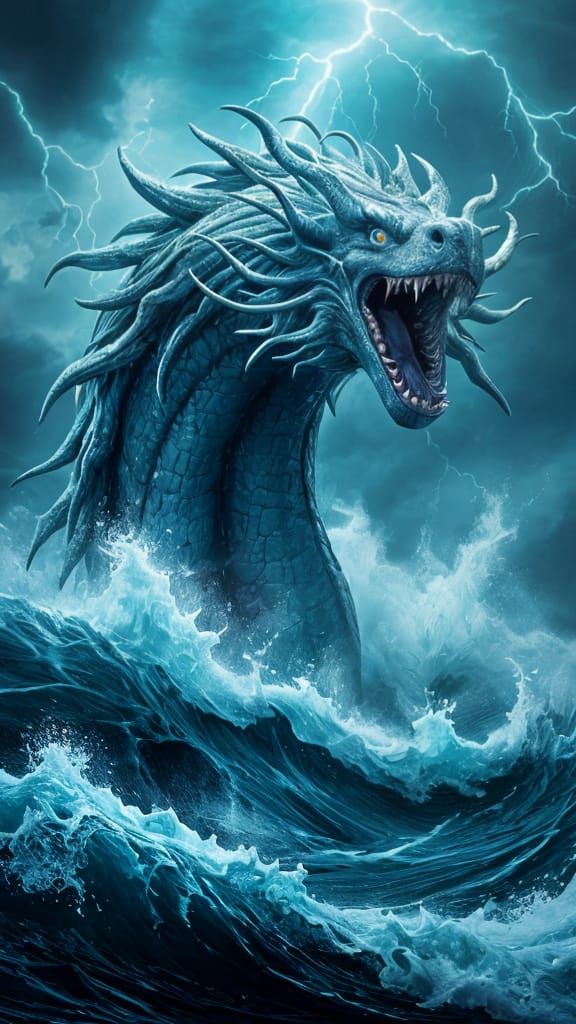 Colossal Sea Dragon Erupts from Stormy Ocean