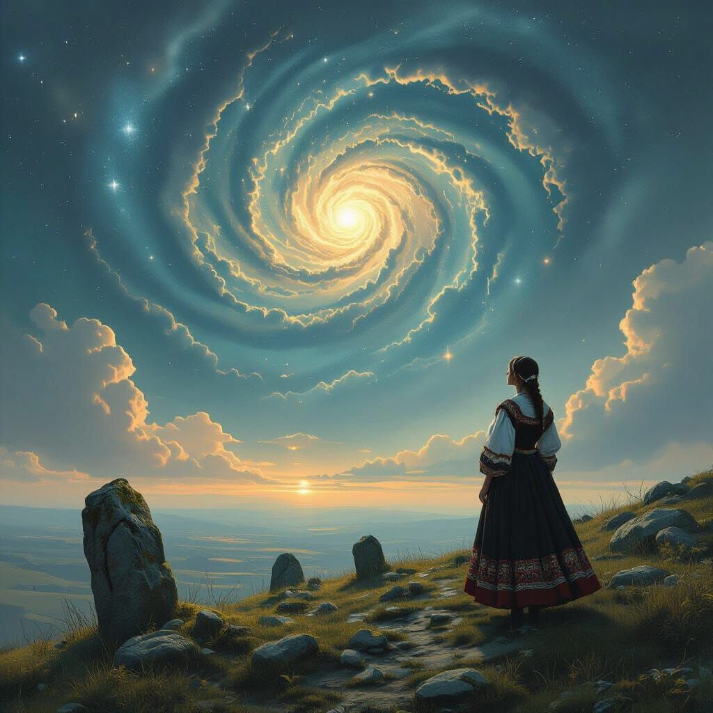 Ukrainian Woman Gazing at Galaxy: Concept Art