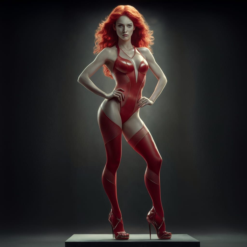 Stunning Portrait: Redhead in Geometric Bodystocking