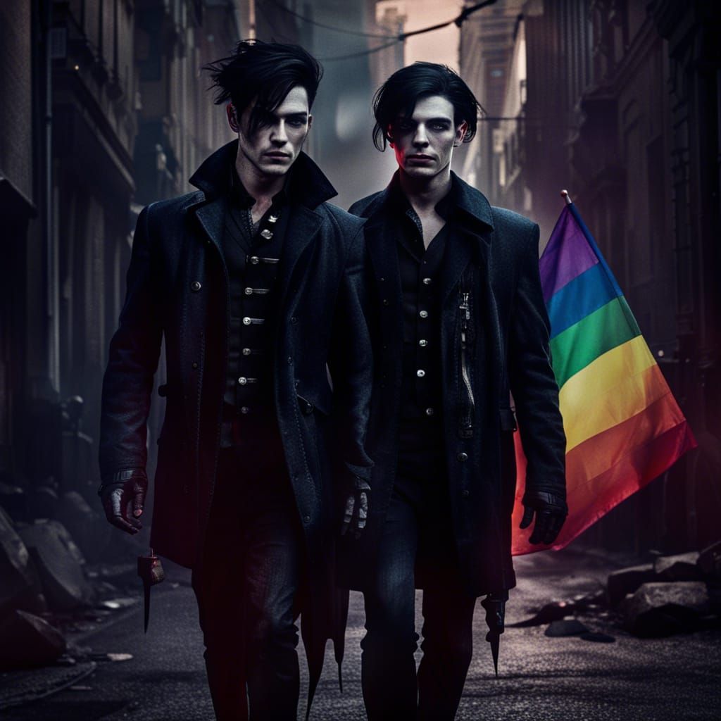 Gothic Vampires at Gay Pride Parade in Noir Style