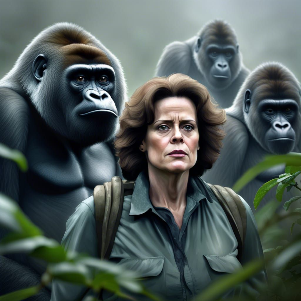 Sigourney Weaver as Dian Fossey with Gorillas